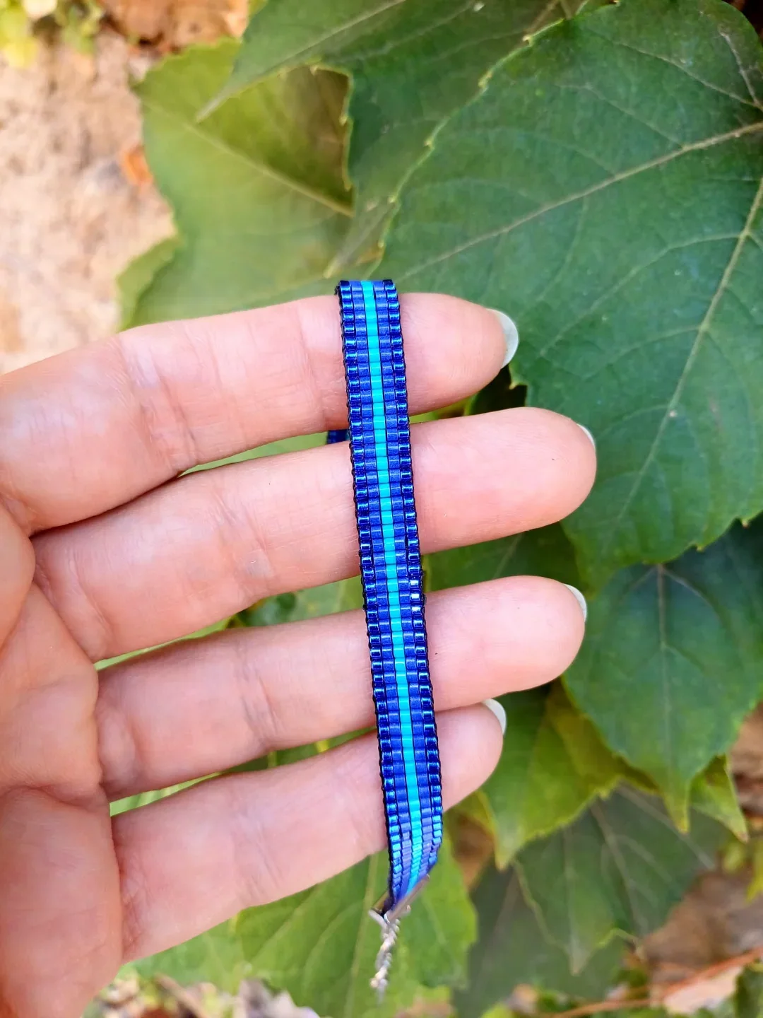 Bracelet Miyuki bleu bleu, tissé à la main sur 5 rangs