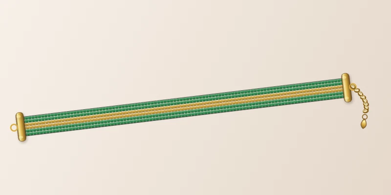 Bracelet Miyuki Vert Doré, tissé à la main sur 6 rangs